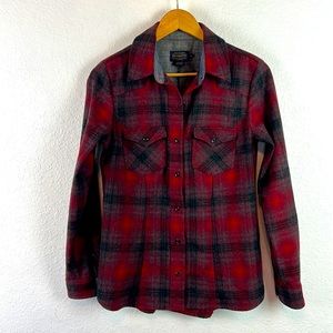 Pendleton Plaid Wool Button Shirt Red Grey SMALL Flannel
